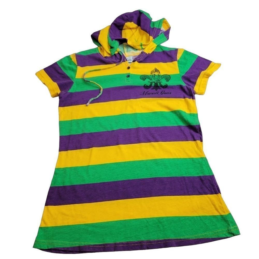 Creative Apparel Mardi Gras stripped hooded shirt M